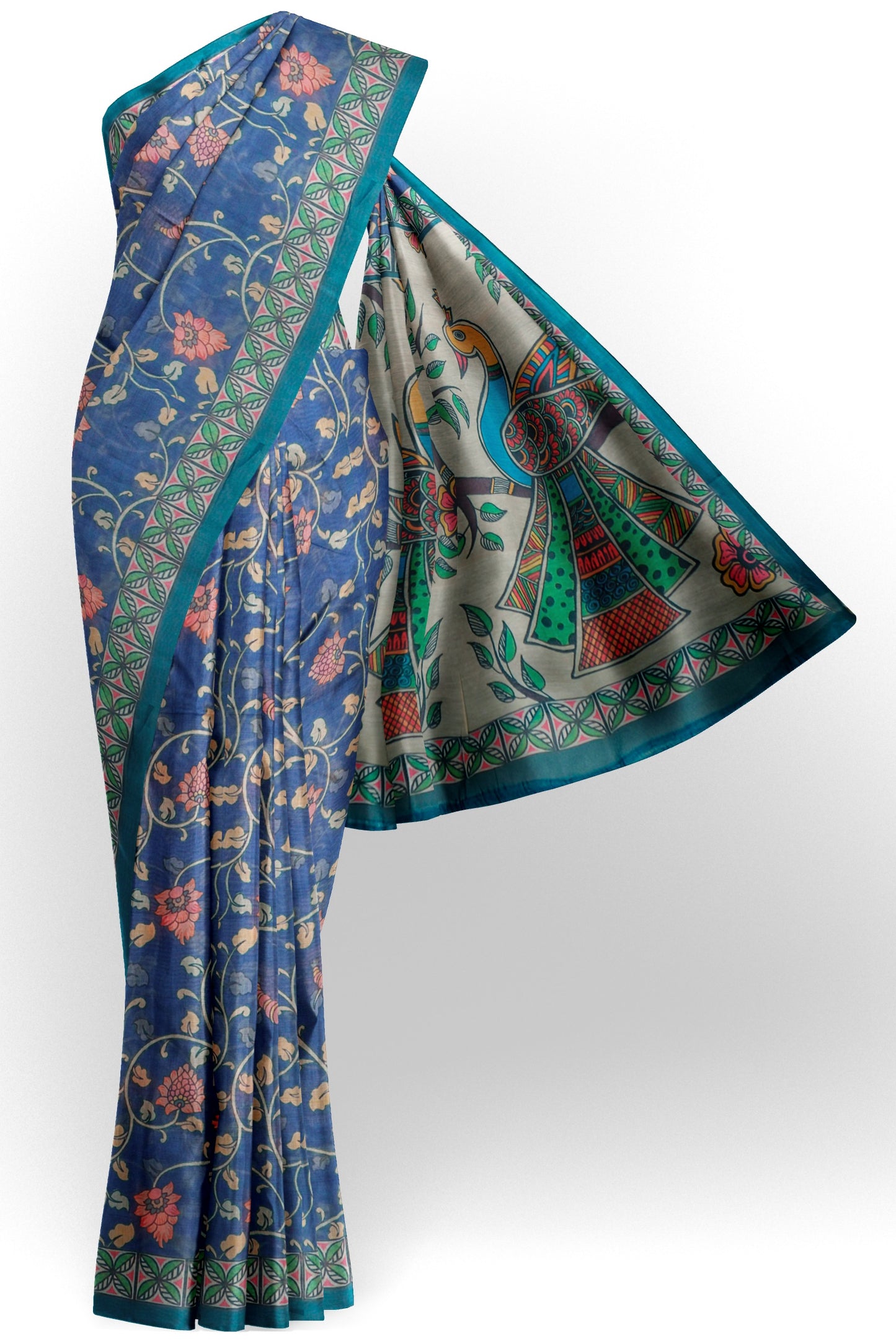 Royal Blue Semi Chanderi Madhubani Inspired Saree