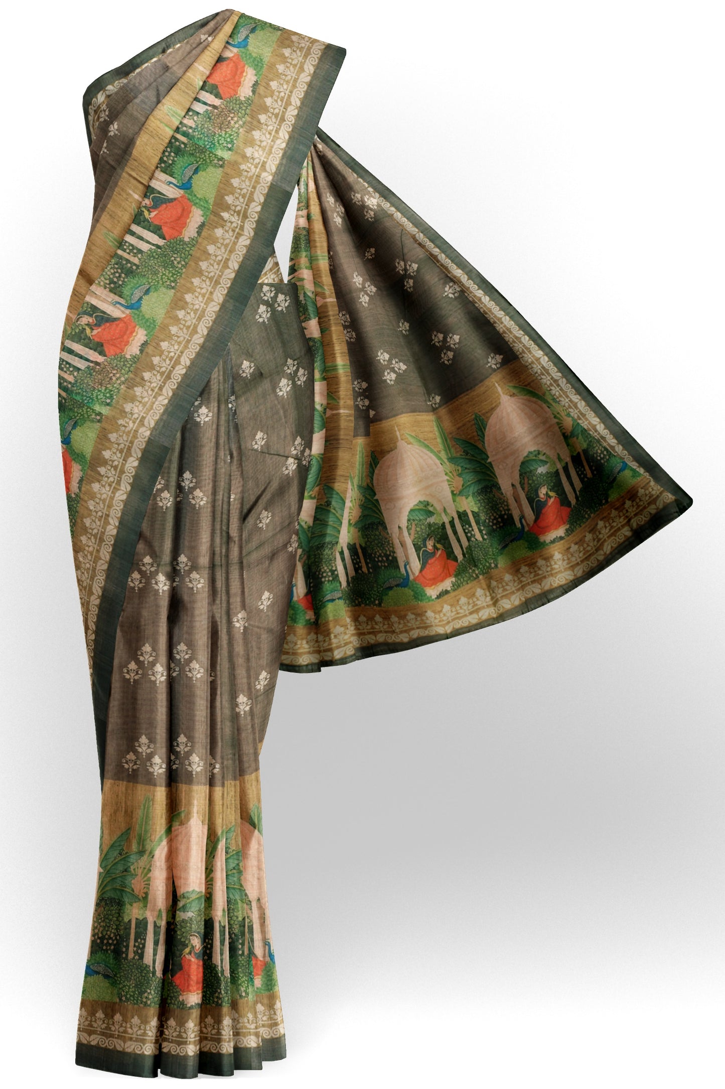 Grey Semi Chanderi Royal Domes Saree