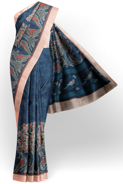 Blue Semi Chanderi Forest Whisperers Saree