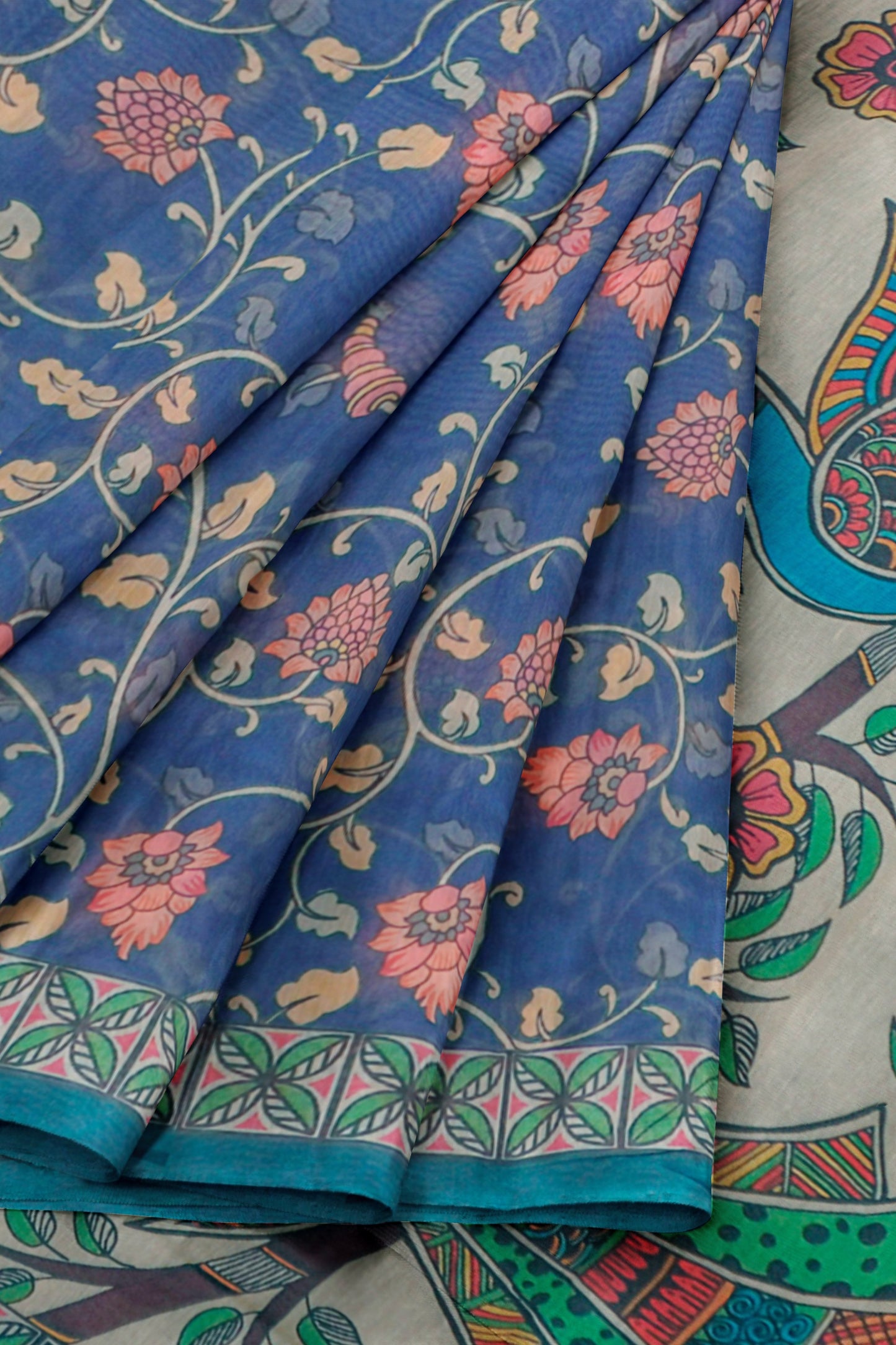 Royal Blue Semi Chanderi Madhubani Inspired Saree