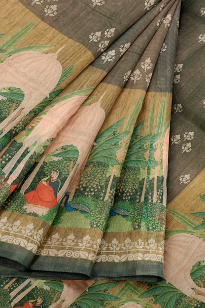 Grey Semi Chanderi Royal Domes Saree