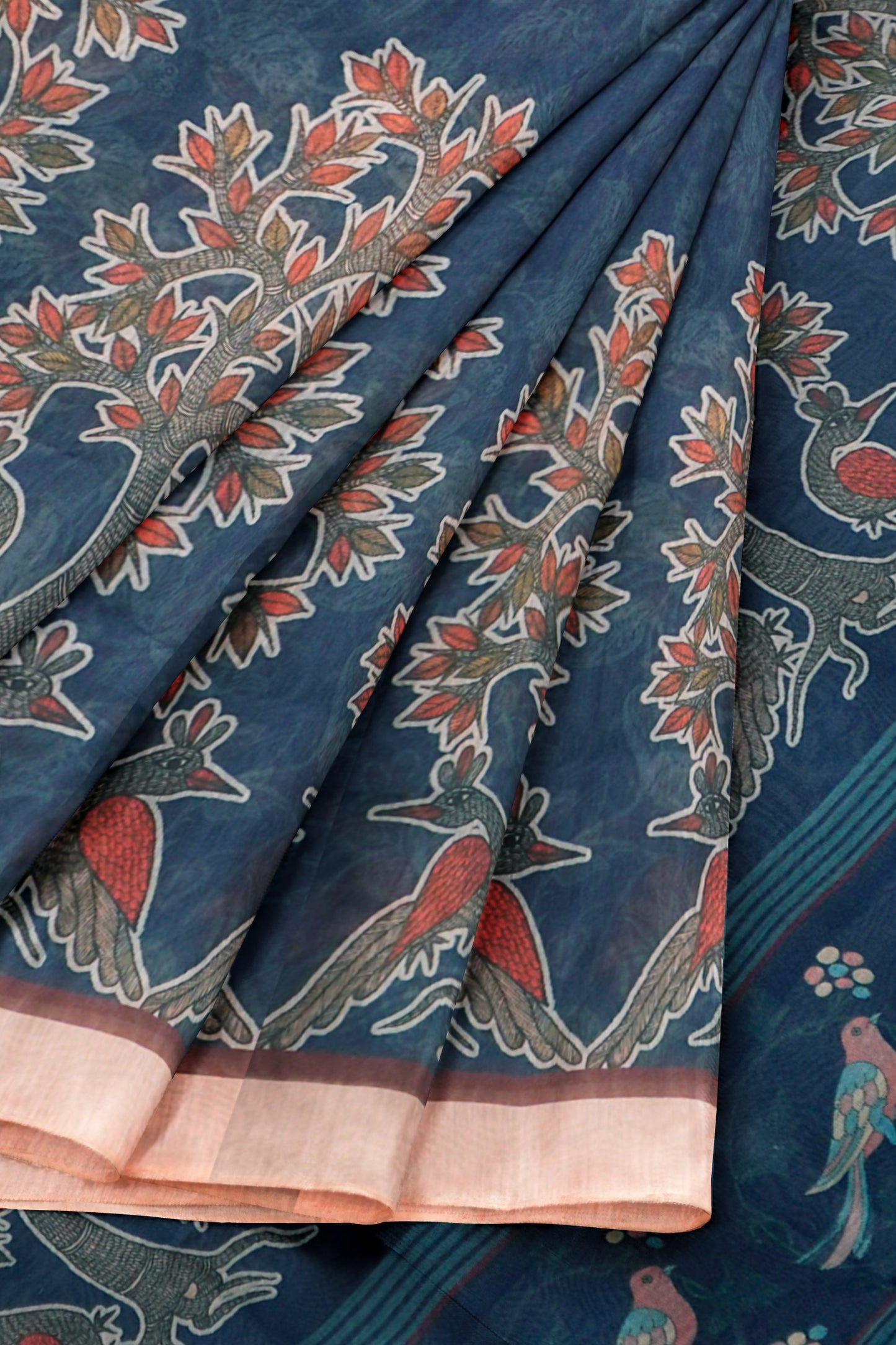 Blue Semi Chanderi Forest Whisperers Saree