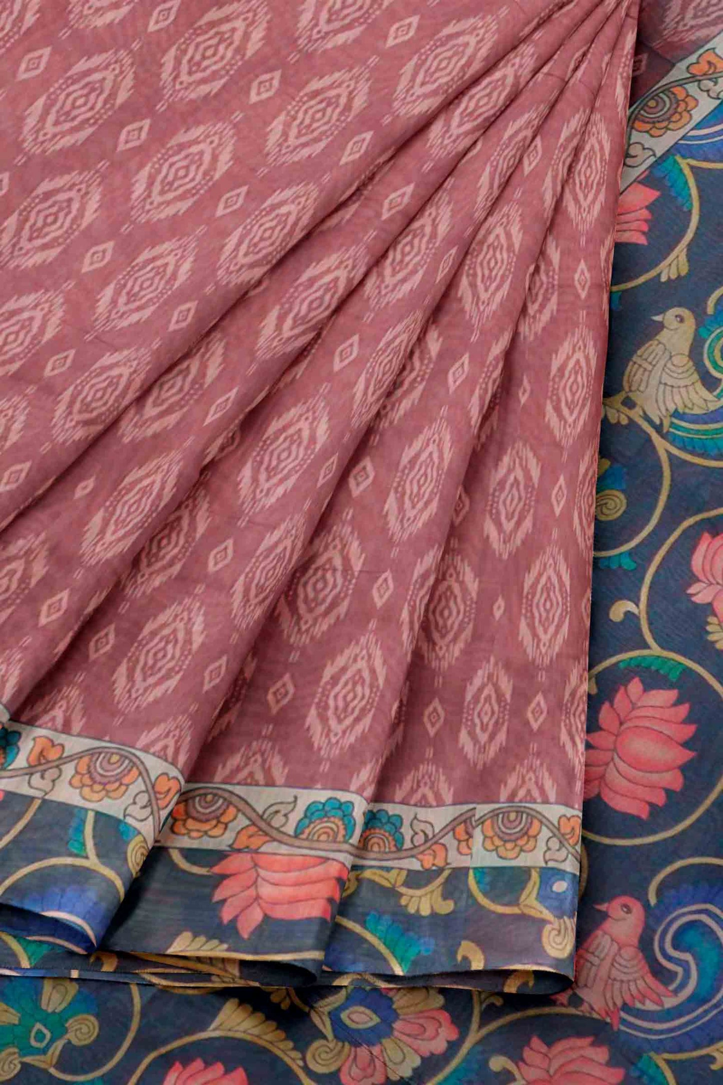 Red Brown Semi Chanderi Fancy Floral Pallu Saree