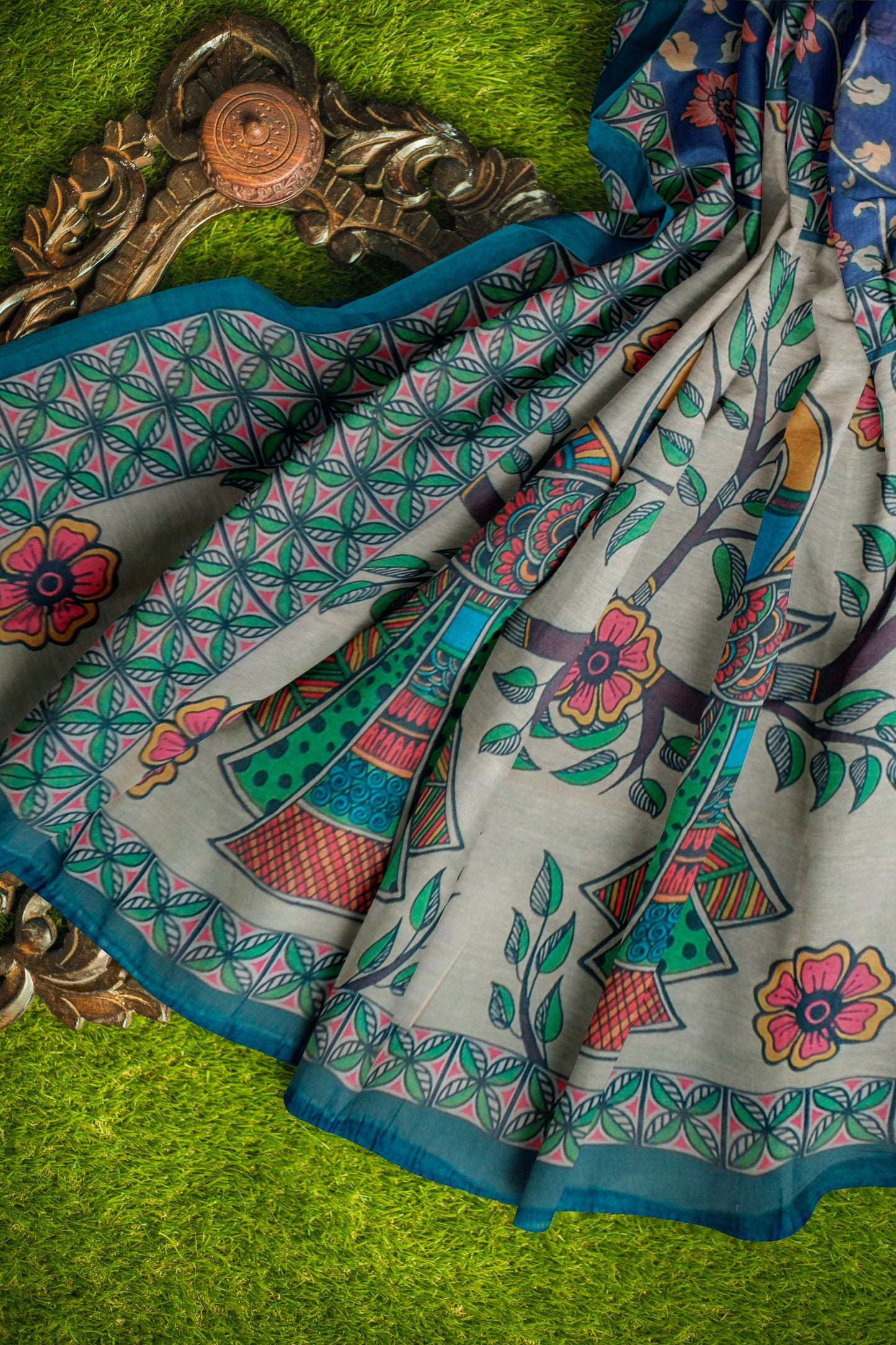 Royal Blue Semi Chanderi Madhubani Inspired Saree