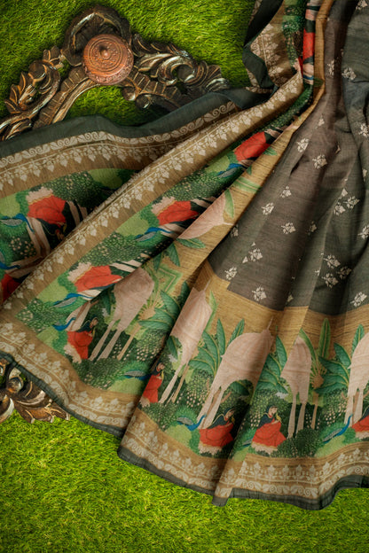Grey Semi Chanderi Royal Domes Saree