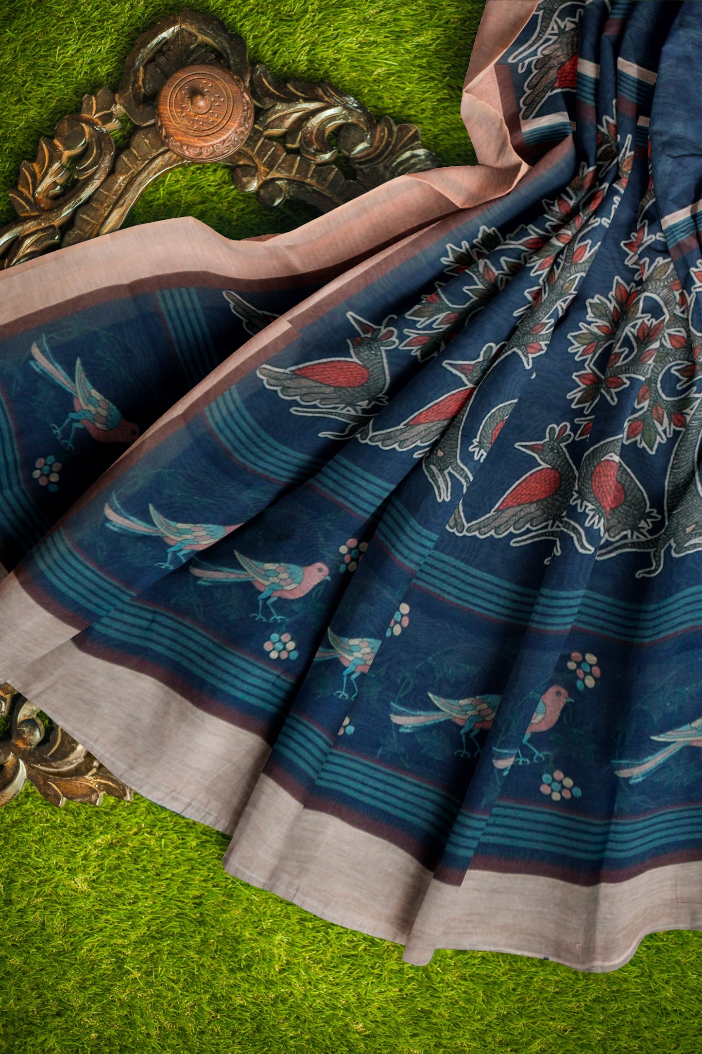 Blue Semi Chanderi Forest Whisperers Saree