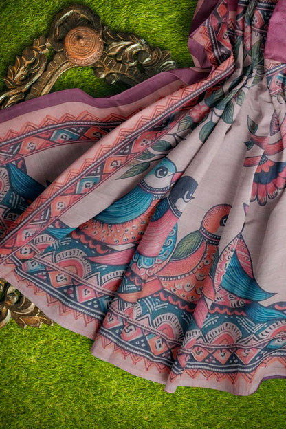 Deep Pink Semi Chanderi Lil Sparrows Pallu Saree