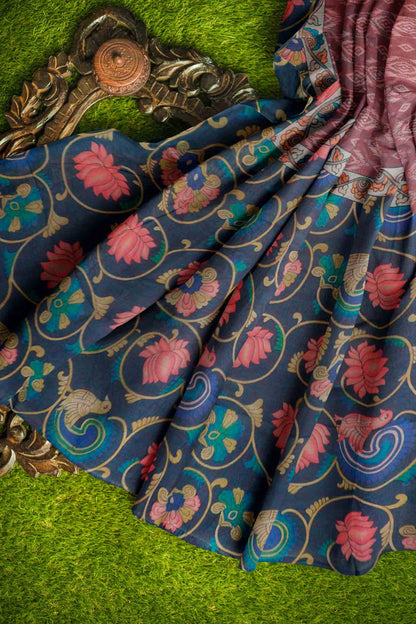 Red Brown Semi Chanderi Fancy Floral Pallu Saree