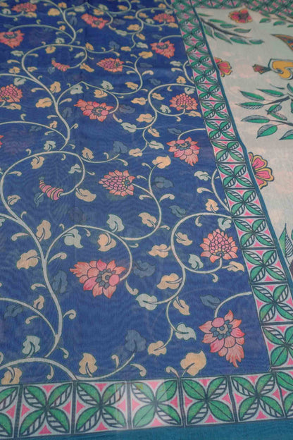 Royal Blue Semi Chanderi Madhubani Inspired Saree