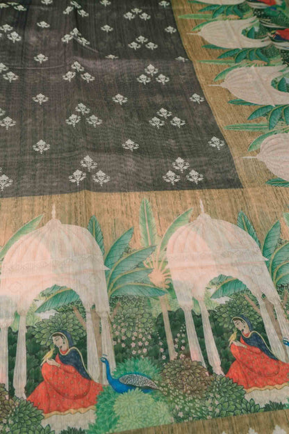 Grey Semi Chanderi Royal Domes Saree