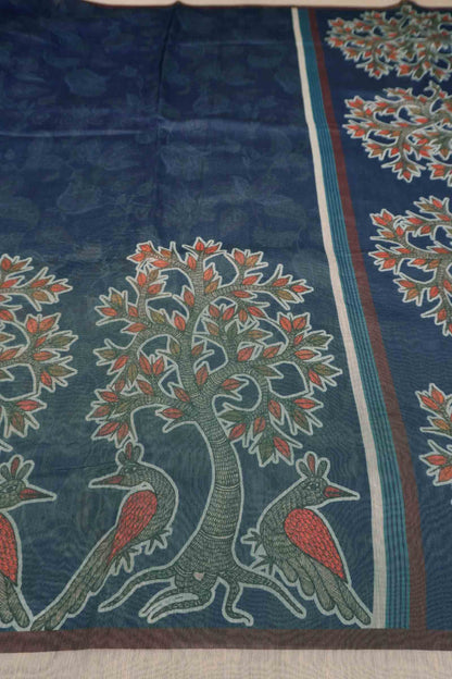 Blue Semi Chanderi Forest Whisperers Saree