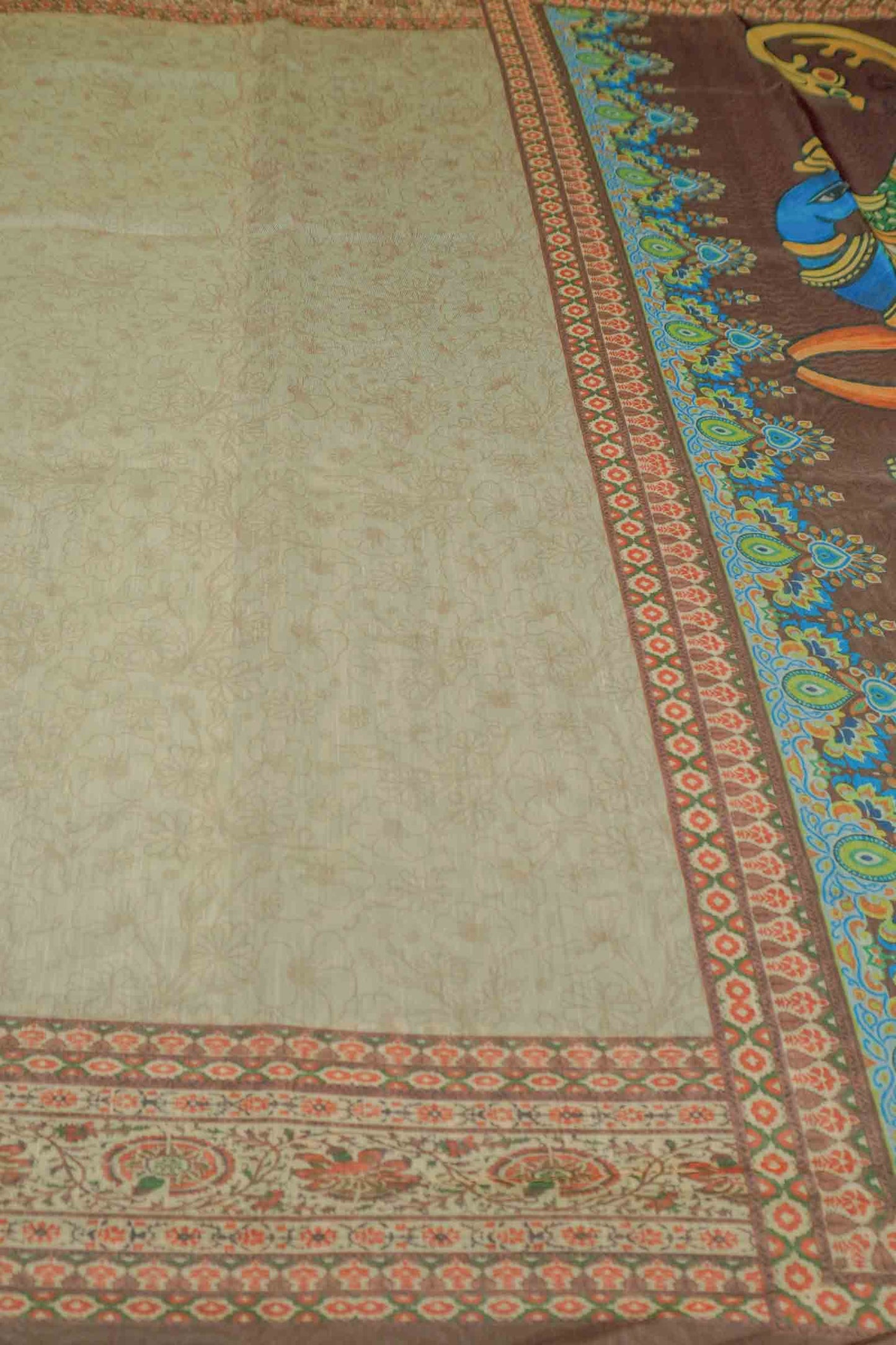 Pastel Green Semi Chanderi Kalamkari Pallu Saree