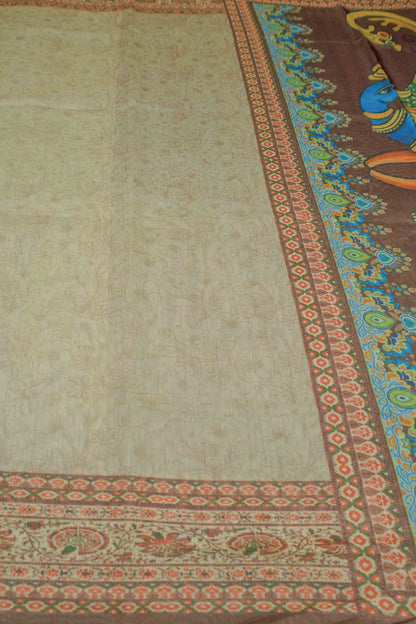 Pastel Green Semi Chanderi Kalamkari Pallu Saree