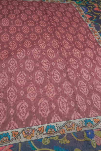 Red Brown Semi Chanderi Fancy Floral Pallu Saree