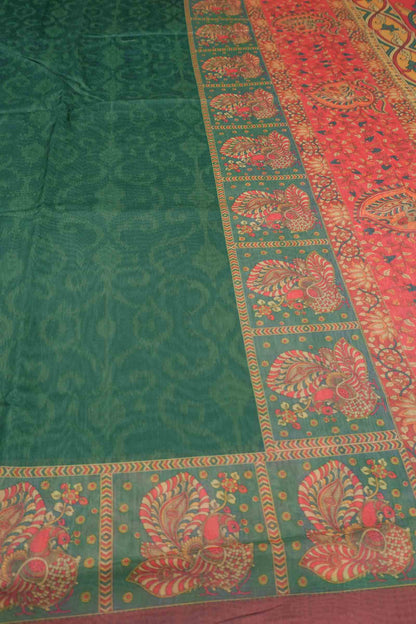 Green Semi Chanderi Floral Border Kalamkari Inspired Pallu Saree