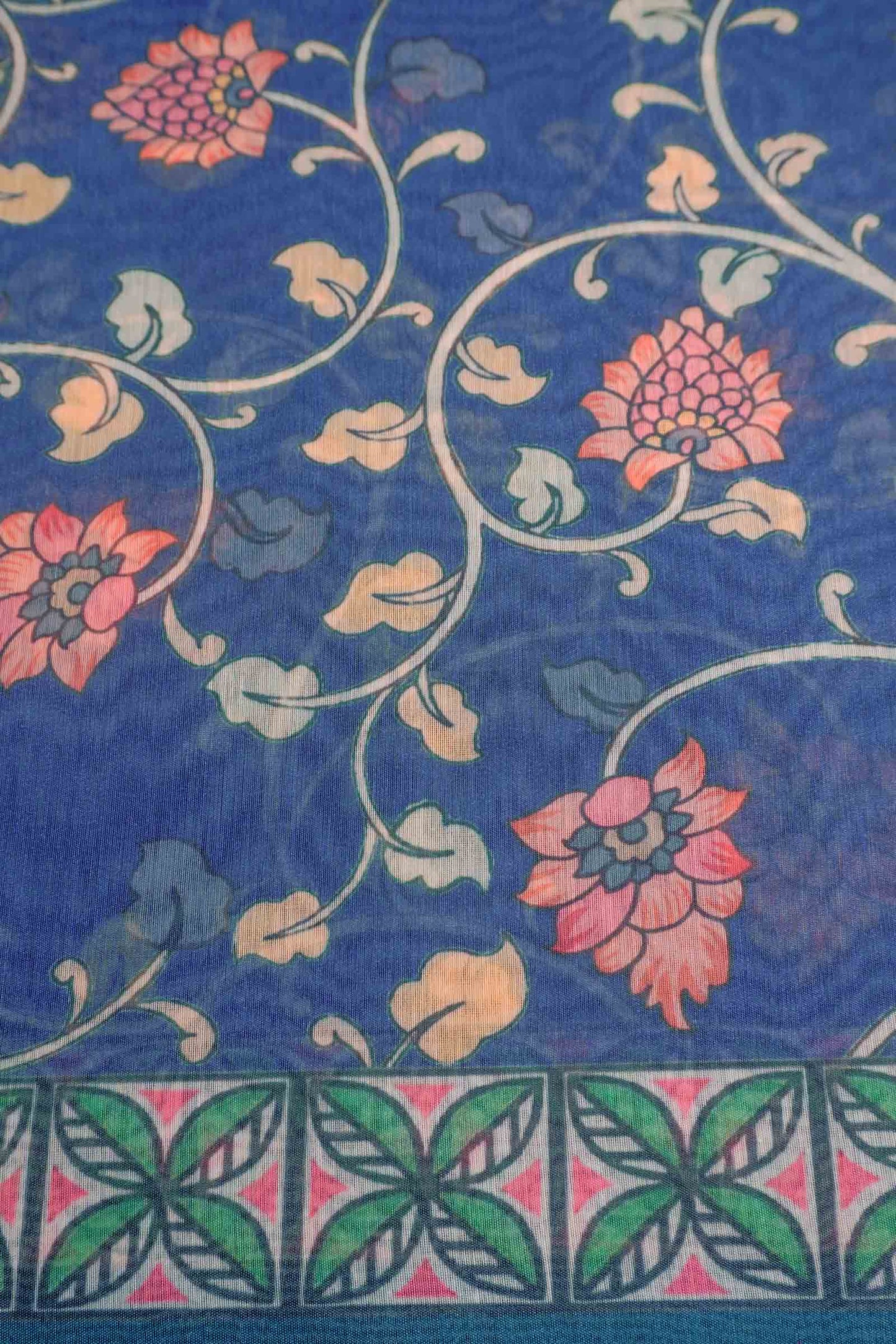 Royal Blue Semi Chanderi Madhubani Inspired Saree