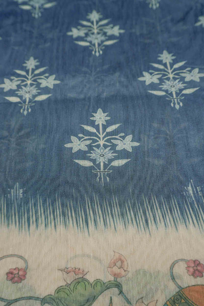 Denim Blue Semi Chanderi Pastoral Dreams Pallu Saree