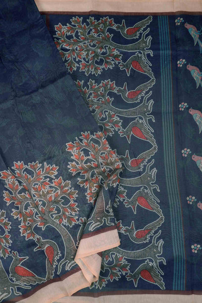 Blue Semi Chanderi Forest Whisperers Saree