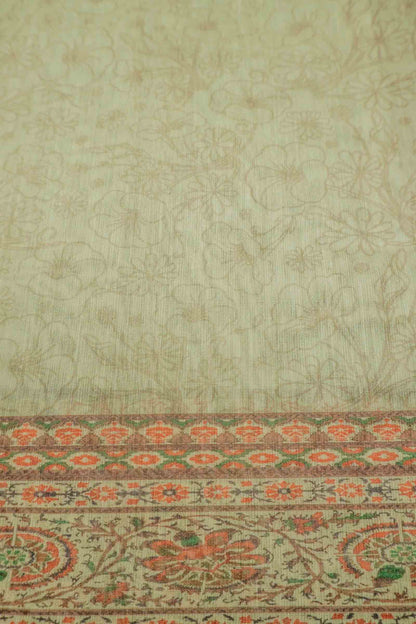 Pastel Green Semi Chanderi Kalamkari Pallu Saree