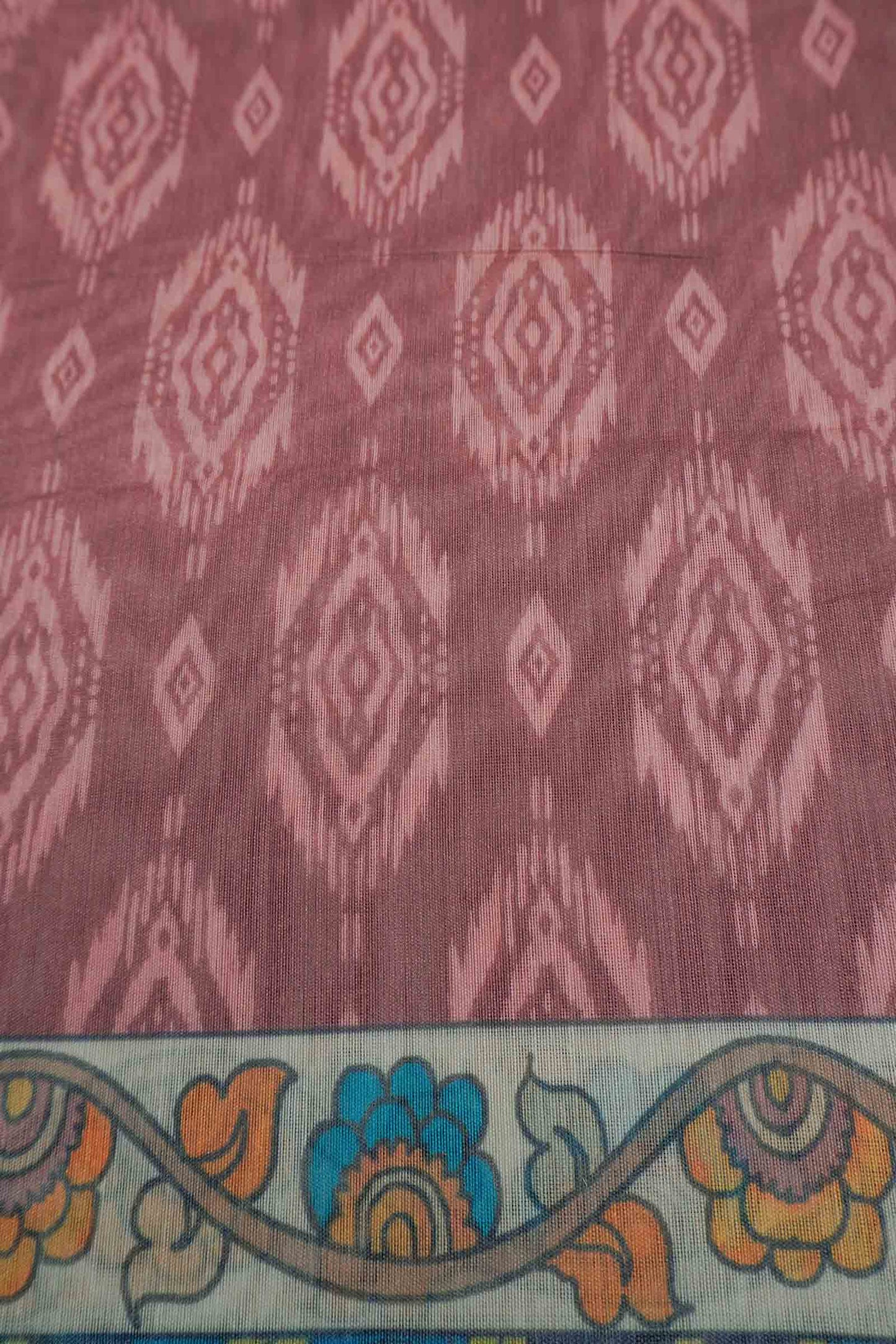 Red Brown Semi Chanderi Fancy Floral Pallu Saree