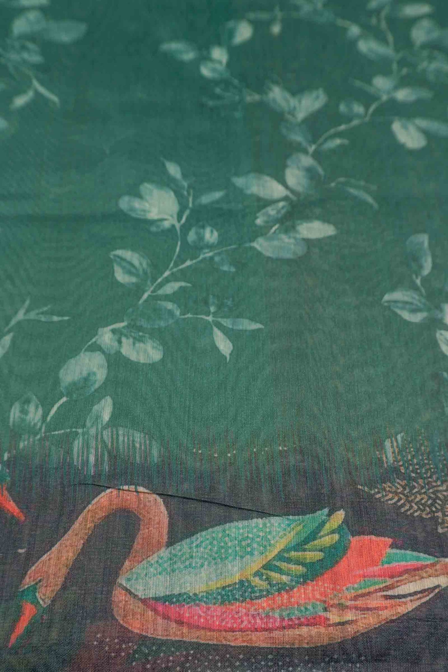 Green Semi Chanderi Pleasant Pond Print Saree