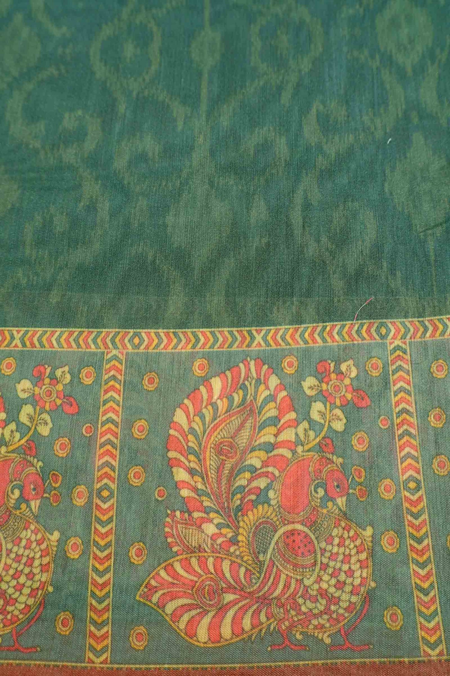 Green Semi Chanderi Floral Border Kalamkari Inspired Pallu Saree