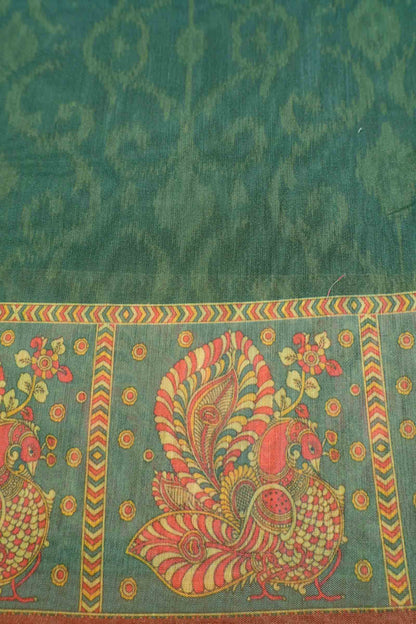 Green Semi Chanderi Floral Border Kalamkari Inspired Pallu Saree