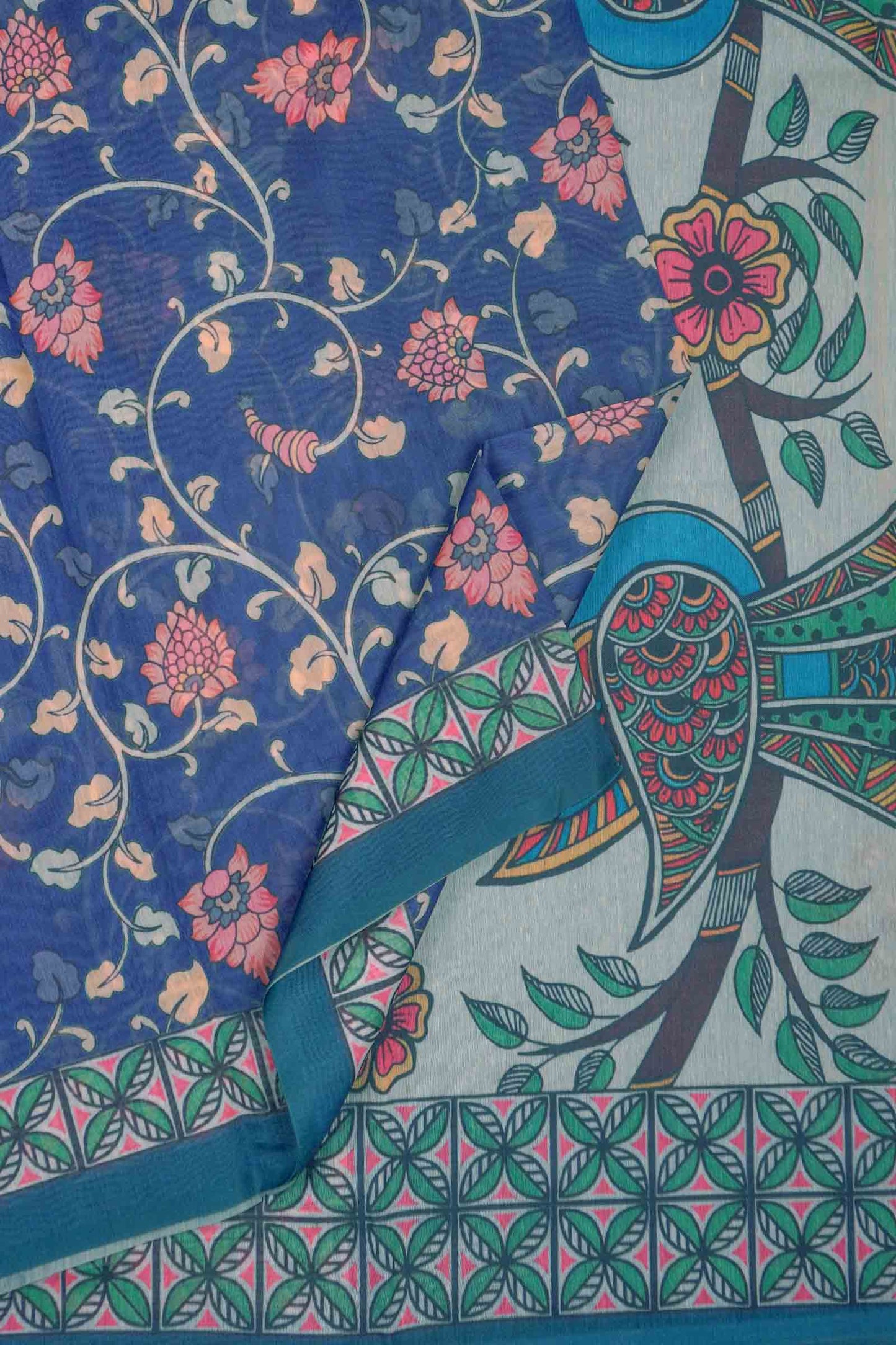 Royal Blue Semi Chanderi Madhubani Inspired Saree