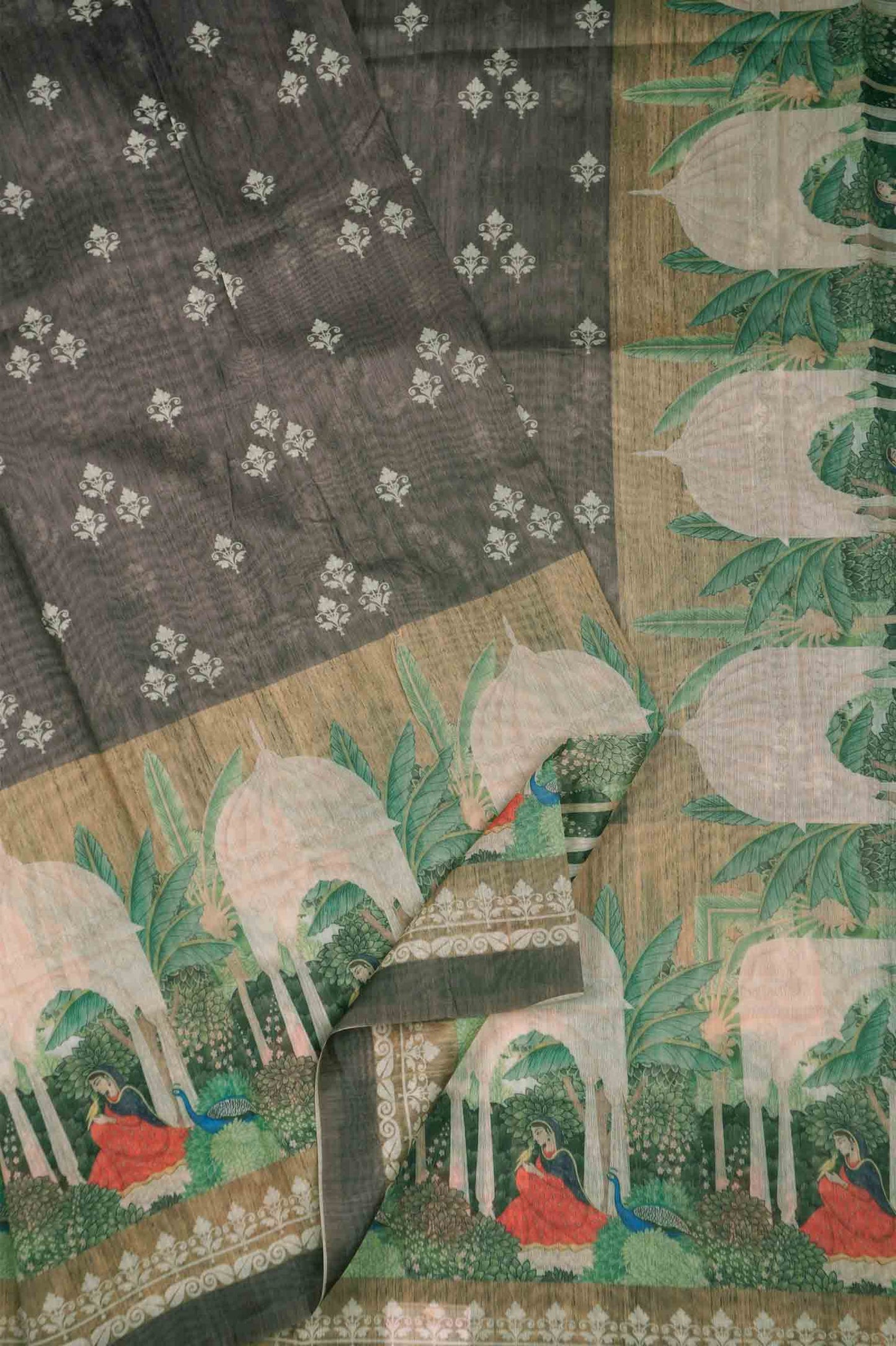 Grey Semi Chanderi Royal Domes Saree