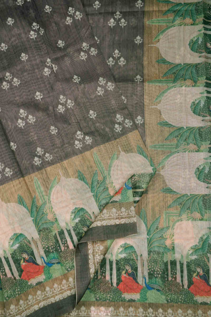 Grey Semi Chanderi Royal Domes Saree