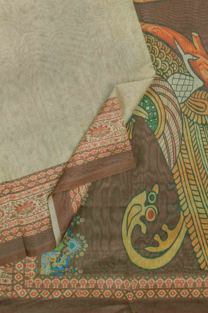 Pastel Green Semi Chanderi Kalamkari Pallu Saree