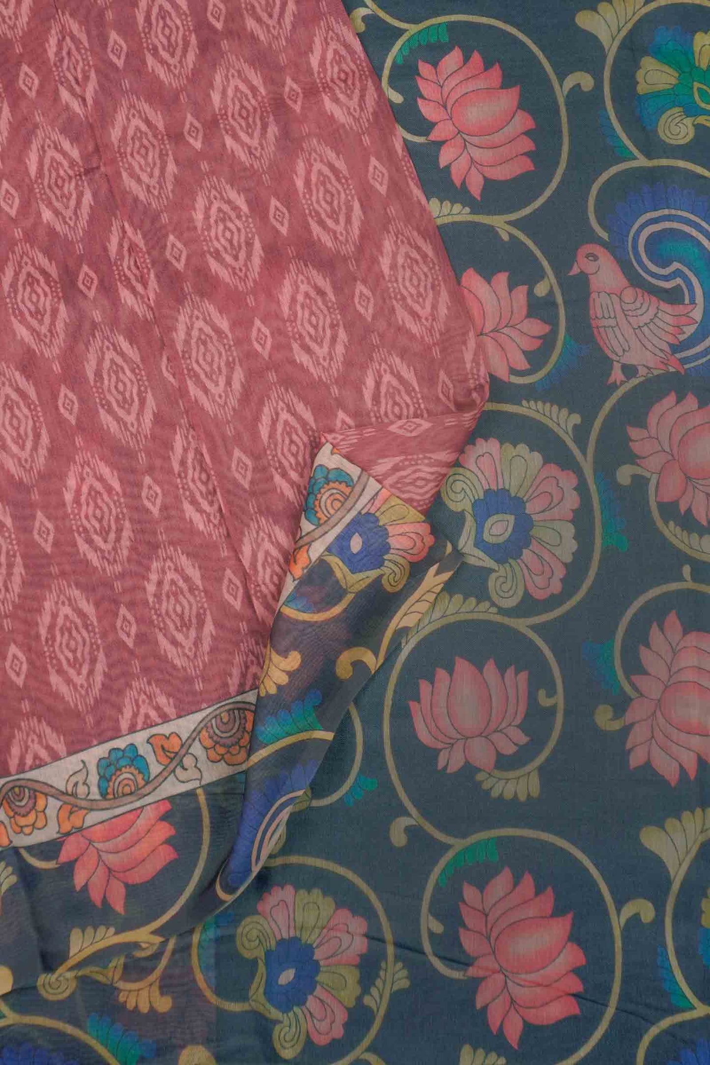 Red Brown Semi Chanderi Fancy Floral Pallu Saree