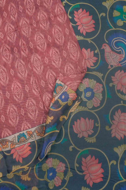 Red Brown Semi Chanderi Fancy Floral Pallu Saree