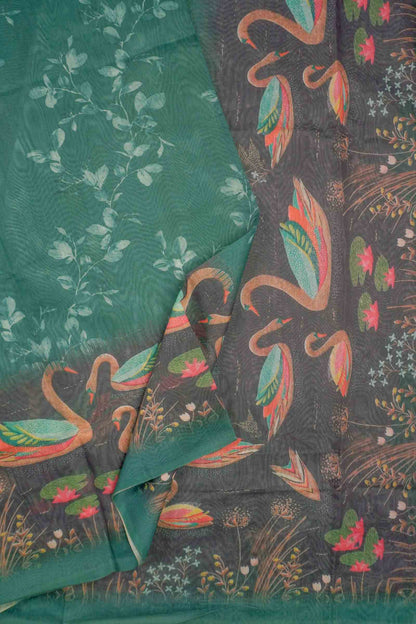 Green Semi Chanderi Pleasant Pond Print Saree