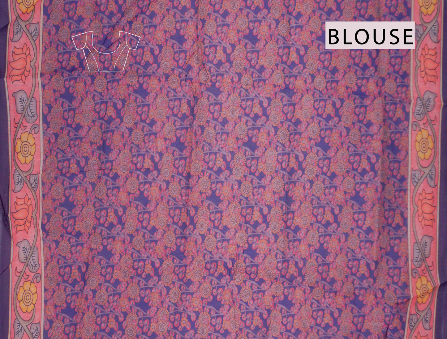 Violet Semi Chanderi Floral Border Kalamkari Inspired Pallu Saree