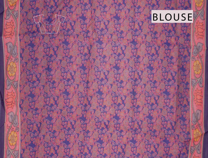 Violet Semi Chanderi Floral Border Kalamkari Inspired Pallu Saree