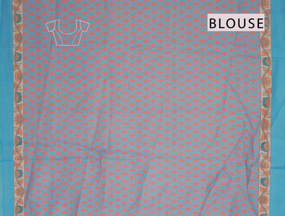 Red Brown Semi Chanderi Fancy Floral Pallu Saree