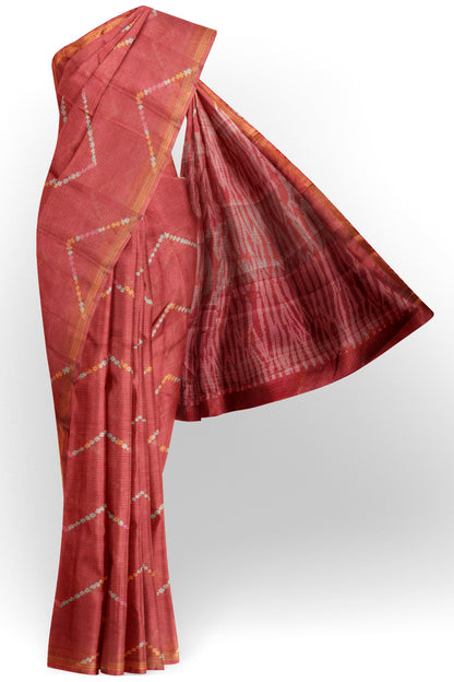 Maroon Printed Cotton Fancy ZigZag Self Checks Saree