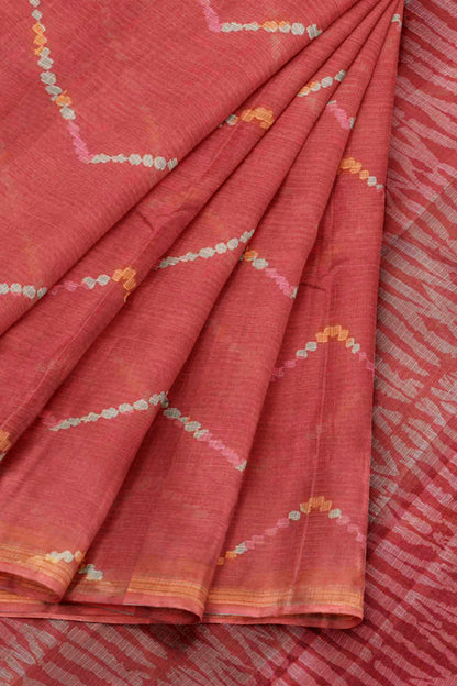 Maroon Printed Cotton Fancy ZigZag Self Checks Saree