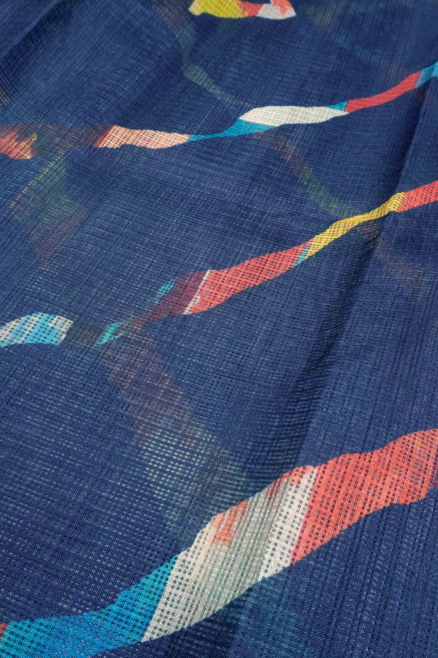 Blue Printed Cotton Leheriya Inspired ZigZag Self Checks Saree