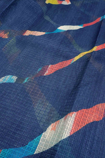 Blue Printed Cotton Leheriya Inspired ZigZag Self Checks Saree