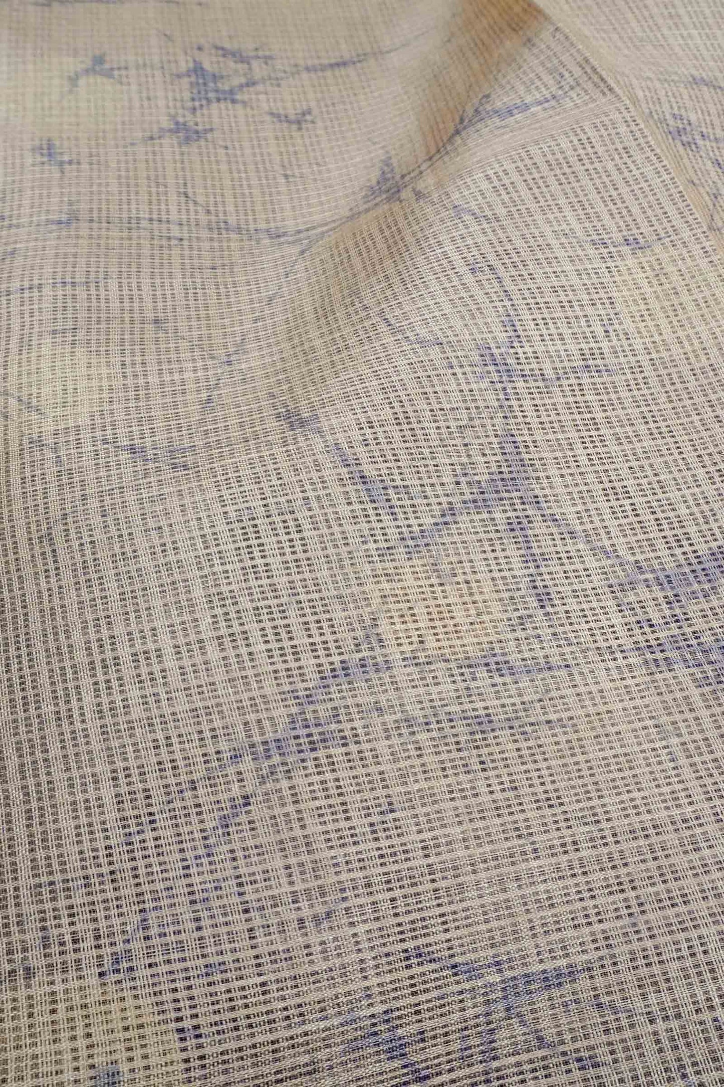 Violet Ivory Half And Half Printed Cotton Self Checks Zari Border Saree