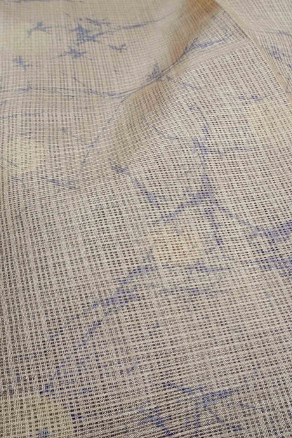 Violet Ivory Half And Half Printed Cotton Self Checks Zari Border Saree