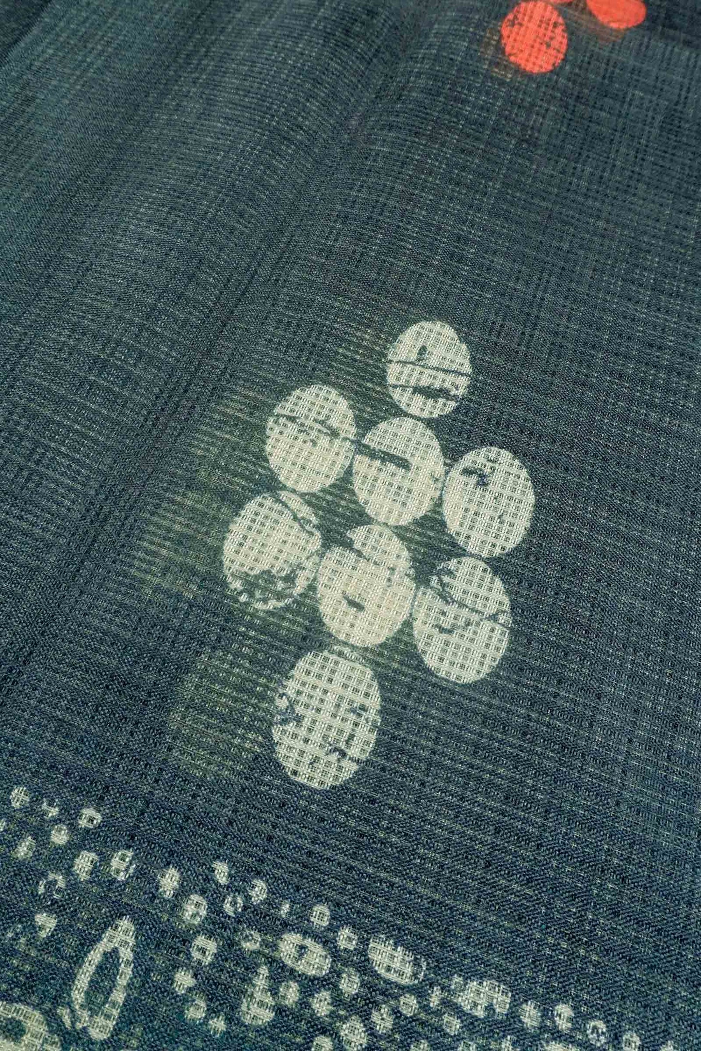 Blue Green Printed Cotton Polka Self Checks Zari Border Saree