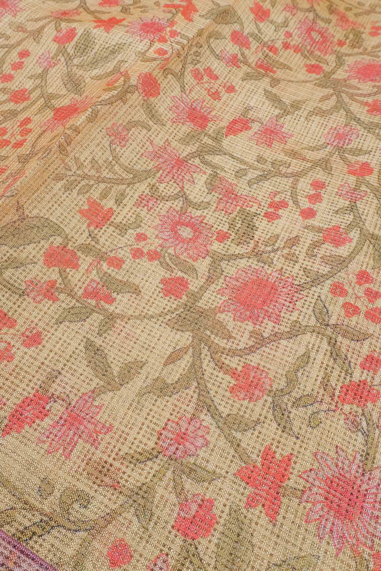 Pastel Yellow Summer Fresh Florals Printed Cotton Zari Border Self Checks Saree