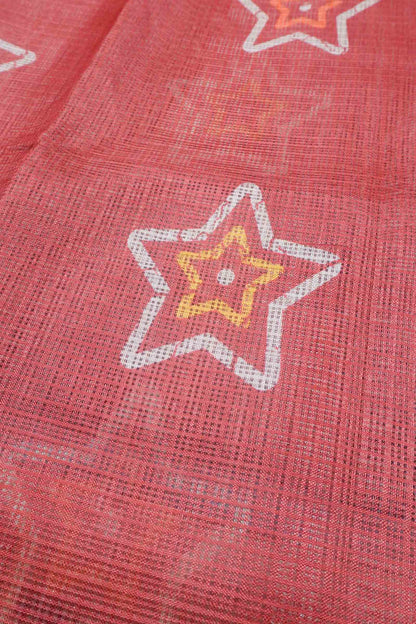 Mild Red Printed Cotton Star Prints Self Checks Saree