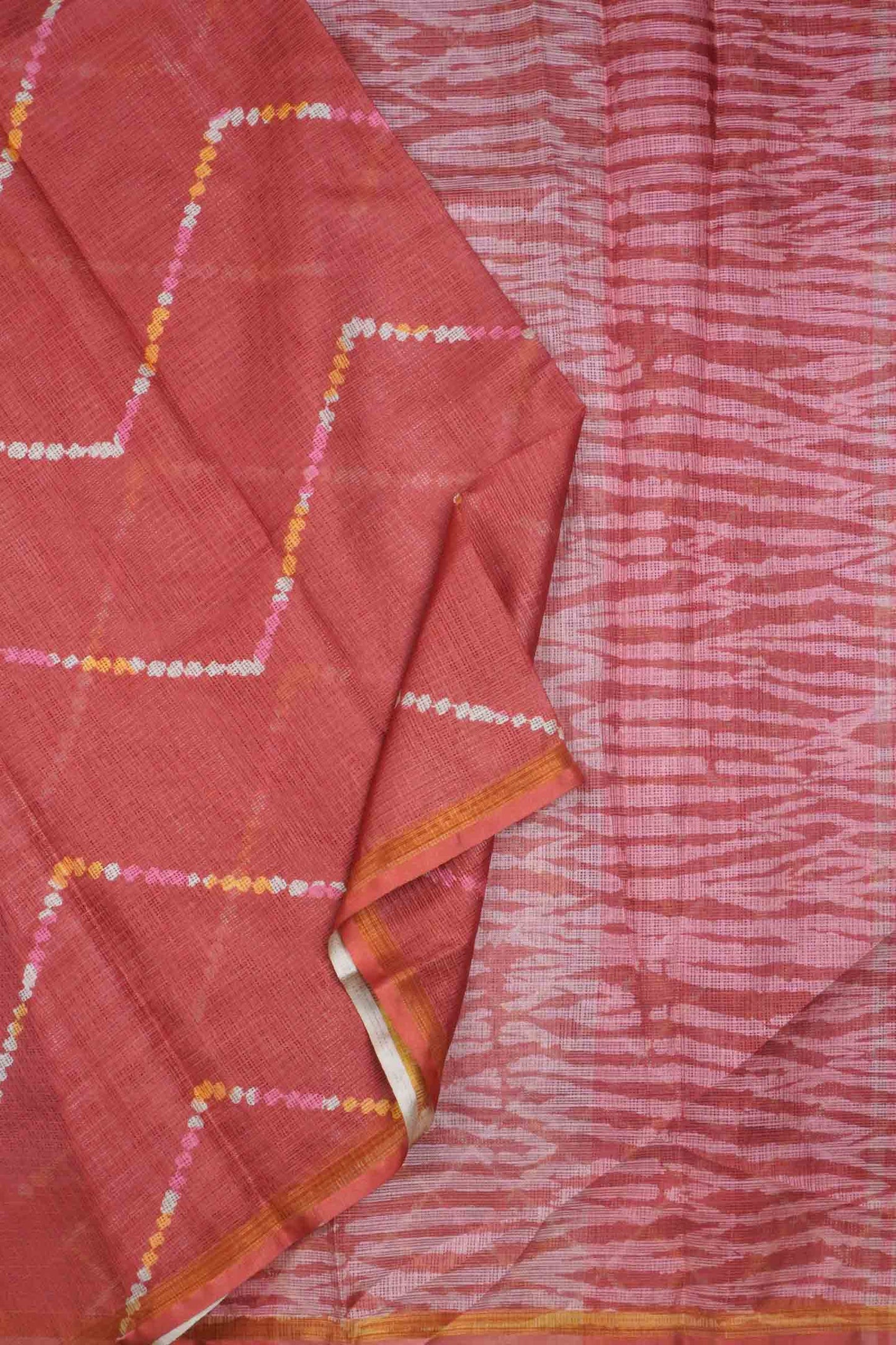 Maroon Printed Cotton Fancy ZigZag Self Checks Saree