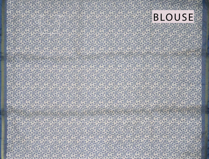 Off White Printed Cotton Floral Butta Self Checks Zari Border Saree