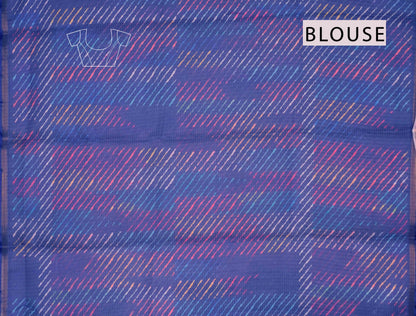 Blue Printed Cotton Leheriya Inspired ZigZag Self Checks Saree