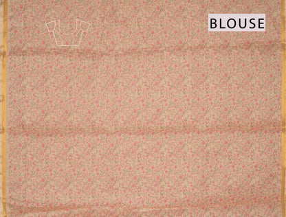 Pastel Yellow Summer Fresh Florals Printed Cotton Zari Border Self Checks Saree